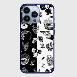 Чехол для iPhone 13 Pro КРОВОСТОК ТАТУИРОВКИ ЧБ, цвет: 3D-тёмно-синий