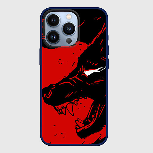 Чехол iPhone 13 Pro Красный волк 3D / 3D-Тёмно-синий – фото 1