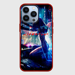 Чехол для iPhone 13 Pro Cyberpunk девушка с катаной, цвет: 3D-красный
