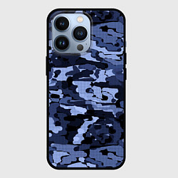 Чехол для iPhone 13 Pro Синий камуфляж в клетку, цвет: 3D-черный