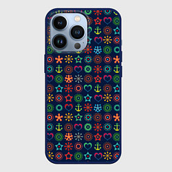Чехол для iPhone 13 Pro Морской разноцветный узор, цвет: 3D-тёмно-синий