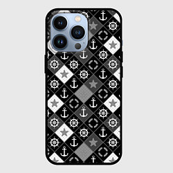 Чехол для iPhone 13 Pro Черно-белый морской плед, цвет: 3D-черный