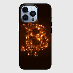 Чехол для iPhone 13 Pro СВЕТЯЩИЙСЯ BITCOIN, цвет: 3D-черный