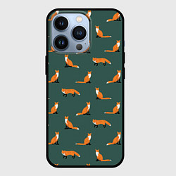 Чехол для iPhone 13 Pro Лисы паттерн, цвет: 3D-черный