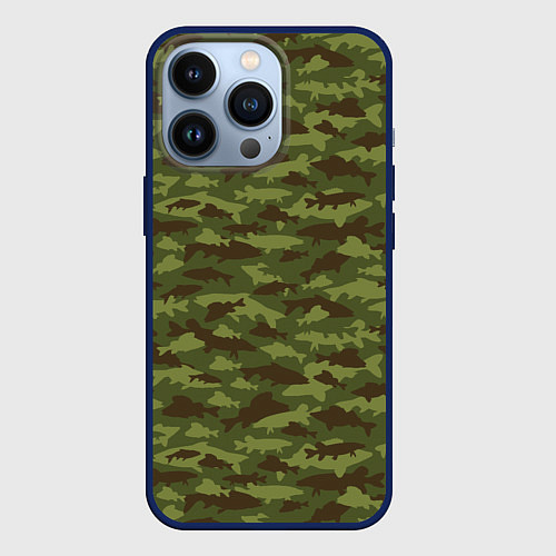 Чехол iPhone 13 Pro Рыбак камуфляж из рыб / 3D-Тёмно-синий – фото 1