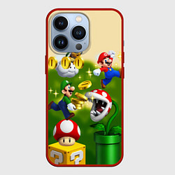 Чехол для iPhone 13 Pro Mario Coins, цвет: 3D-красный