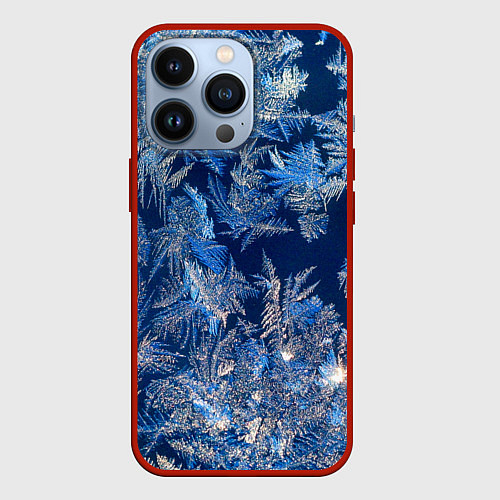 Чехол iPhone 13 Pro Снежинки макро snowflakes macro / 3D-Красный – фото 1
