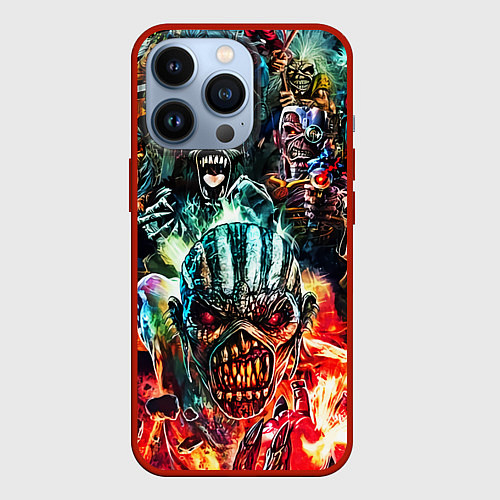 Чехол iPhone 13 Pro Iron Maiden allover / 3D-Красный – фото 1