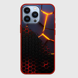 Чехол для iPhone 13 Pro 3D РАЗЛОМ И СТАЛЬНАЯ БРОНЯ ПОПУЛЯРНЫЕ ТЕКСТУРЫ, цвет: 3D-красный