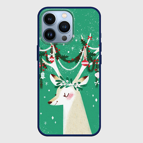 Чехол iPhone 13 Pro Олень Новый год / 3D-Тёмно-синий – фото 1