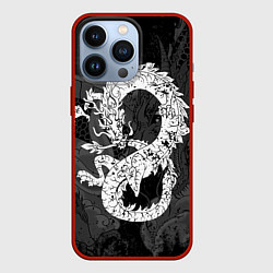 Чехол для iPhone 13 Pro Белый Дракон Гранж White Dragon, цвет: 3D-красный