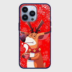 Чехол для iPhone 13 Pro НОВОГОДНИЙ ОЛЕНЬ И ЧАШКА КОФЕ, цвет: 3D-тёмно-синий