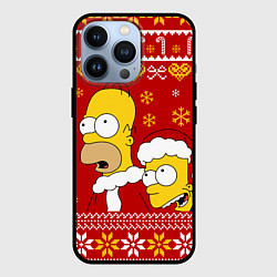 Чехол iPhone 13 Pro Новогодний Гомер и Барт Симпсоны