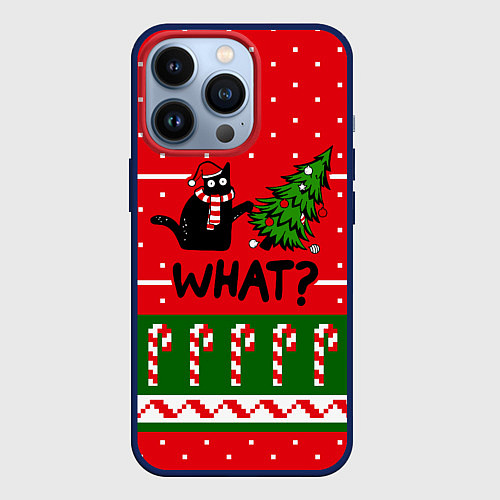 Чехол iPhone 13 Pro WHAT КОТИК CAT / 3D-Тёмно-синий – фото 1