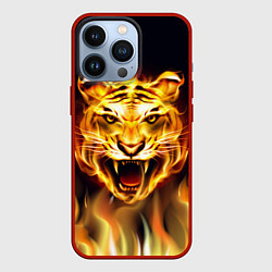 Чехол для iPhone 13 Pro Тигр В Пламени, цвет: 3D-красный