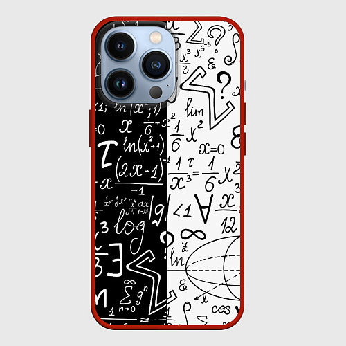 Чехол iPhone 13 Pro ЧЁРНО БЕЛЫЕ ФОРМУЛЫ ФИЗИКА МАТЕМАТИКА / 3D-Красный – фото 1