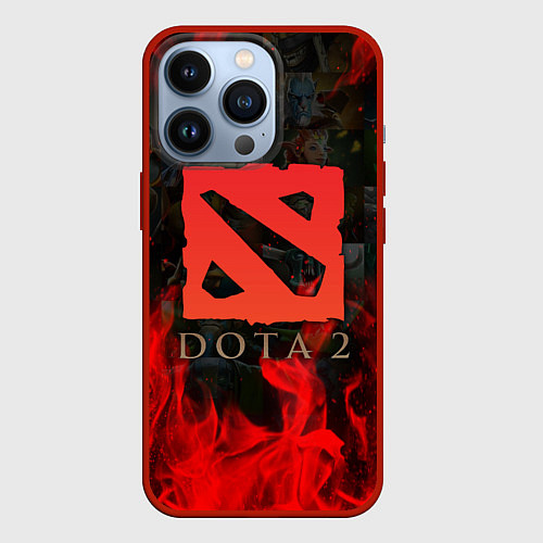Чехол iPhone 13 Pro DOTA 2 ЛОГО В ОГНЕ, ПЕРСОНАЖИ / 3D-Красный – фото 1