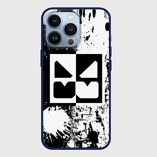 Чехол iPhone 13 Pro GEOMETRY DASH BLACK & WHITE SMILE / 3D-Тёмно-синий – фото 1