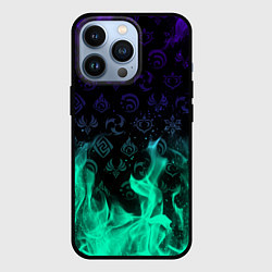 Чехол для iPhone 13 Pro НЕОНОВЫЙ ОГОНЬ ГЕНШИН ИМПАКТ СИМВОЛЫ, цвет: 3D-черный
