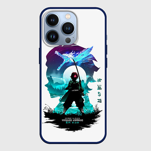 Чехол iPhone 13 Pro Танджиро Камадо Клинок рассекающий демонов / 3D-Тёмно-синий – фото 1