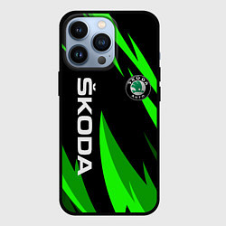 Чехол для iPhone 13 Pro SKODA Логотип Узор, цвет: 3D-черный