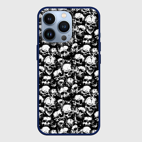Чехол iPhone 13 Pro Screaming skulls / 3D-Тёмно-синий – фото 1