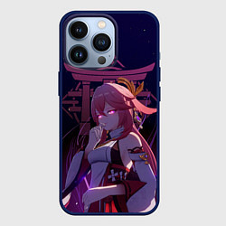 Чехол для iPhone 13 Pro Genshin Impact - Гудзи Яэ Мико, цвет: 3D-тёмно-синий