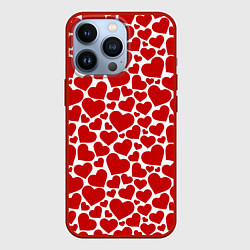 Чехол для iPhone 13 Pro Красные Сердечки LOVE, цвет: 3D-красный