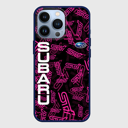 Чехол iPhone 13 Pro SUBARU STI PATTERN / 3D-Тёмно-синий – фото 1