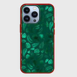 Чехол для iPhone 13 Pro Яркие зеленые листья, цвет: 3D-красный