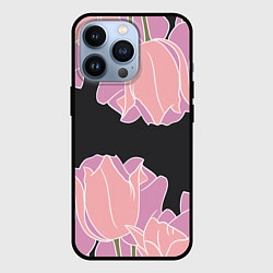 Чехол для iPhone 13 Pro Розовые цветы-кристаллы, цвет: 3D-черный