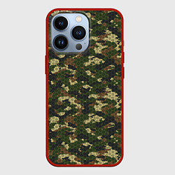 Чехол для iPhone 13 Pro Камуфляж лесной с высокотехнологичной гексагональн, цвет: 3D-красный