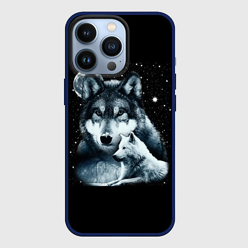 Чехол iPhone 13 Pro Ночные Волки / 3D-Тёмно-синий – фото 1