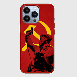 Чехол для iPhone 13 Pro За родину: Серп и молот, цвет: 3D-красный