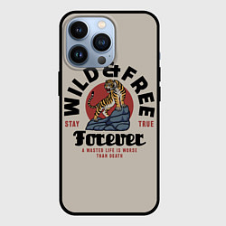 Чехол для iPhone 13 Pro Дикий тигр на скале, цвет: 3D-черный