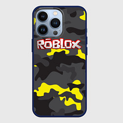 Чехол для iPhone 13 Pro Roblox Камуфляж Жёлто-Серый, цвет: 3D-тёмно-синий