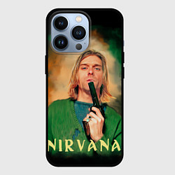 Чехол для iPhone 13 Pro Nirvana - Kurt Cobain with a gun, цвет: 3D-черный