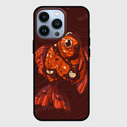 Чехол для iPhone 13 Pro Золотая рыбка на фоне волн, цвет: 3D-черный
