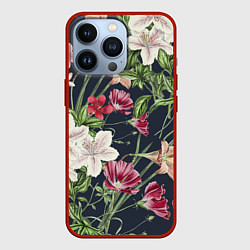 Чехол для iPhone 13 Pro Цветы Розовые, цвет: 3D-красный