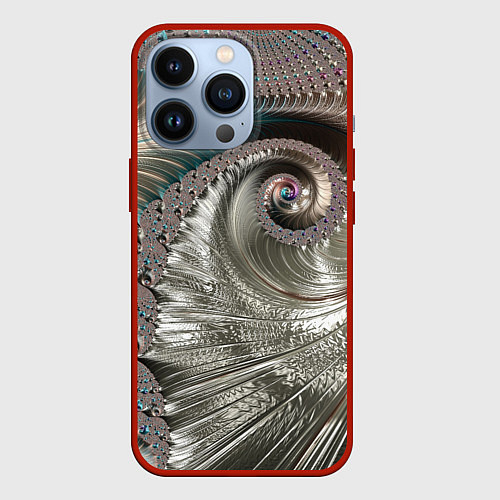 Чехол iPhone 13 Pro Fractal pattern Spiral Серебристый фрактал спираль / 3D-Красный – фото 1