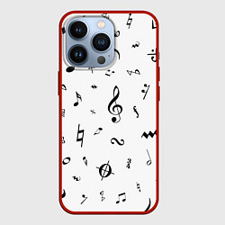 Чехол для iPhone 13 Pro Нотные Знаки Черные на Белом, цвет: 3D-красный