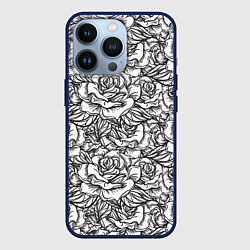Чехол для iPhone 13 Pro Цветы Много Белых Роз, цвет: 3D-тёмно-синий