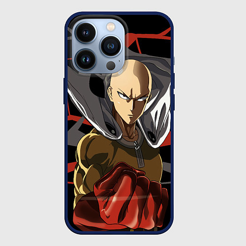 Чехол iPhone 13 Pro Сайтама-человек удара / 3D-Тёмно-синий – фото 1