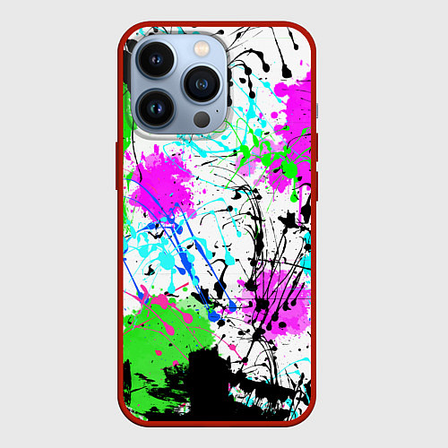 Чехол iPhone 13 Pro Неоновые разноцветные пятна и брызги красок / 3D-Красный – фото 1