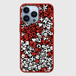 Чехол для iPhone 13 Pro Красно-белые знаки LDR, цвет: 3D-красный