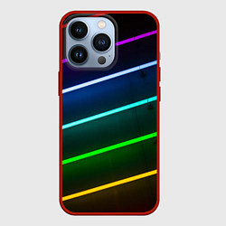 Чехол для iPhone 13 Pro Неоновые разноцветные фонари - Голубой и зелёный, цвет: 3D-красный