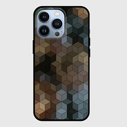 Чехол для iPhone 13 Pro Геометрический 3D узор в серых и коричневых тонах, цвет: 3D-черный