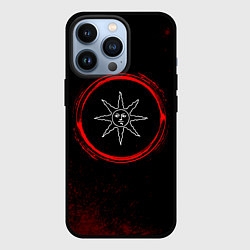 Чехол для iPhone 13 Pro Символ Dark Souls и краска вокруг на темном фоне, цвет: 3D-черный