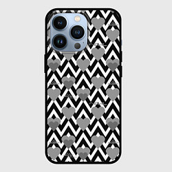 Чехол для iPhone 13 Pro Черно белый узор зигзаг с сердцами и надписями Люб, цвет: 3D-черный