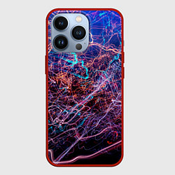 Чехол для iPhone 13 Pro Неоновые сети - Синий, цвет: 3D-красный